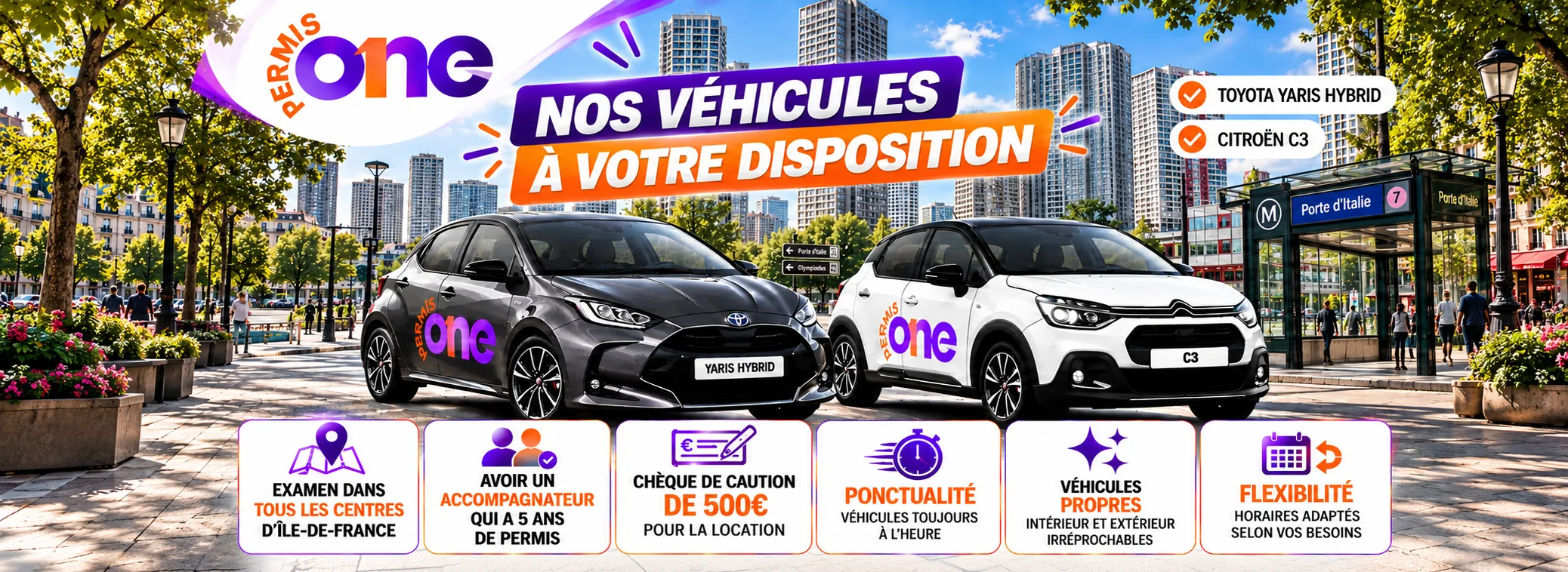 Nos véhicules à double commande : Toyota Yaris Hybrid et Citroën C3